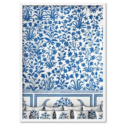 Hamptons Wall Art Print. Blue White Chinoiserie Oriental Pattern Jaipur |DTR-101 • $22.95