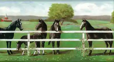 Horses Wallapper Border Sure Strip Green White Picket Fence RU8242B FREE Ship • $16.99