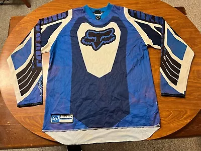 Mens Used Vintage Y2k Fox Racing Blue Long Sleeve Motocross Jersey Size Large • $0.99