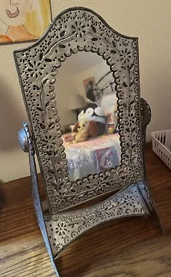 Vintage Mexican Handmade Table Mirror Hand Punched Tin Vanity Hecho En México • $100