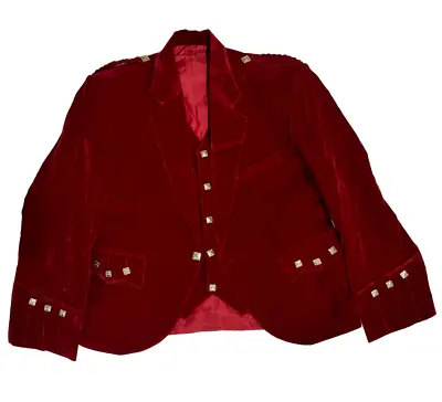 Mens Velvet Scottish Highland Argyle Kilt Jacket & Waistcoat In 2 Colours • £59.99