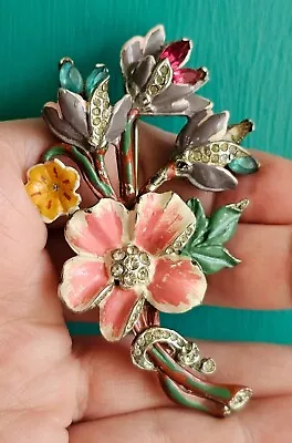 1930s Floral Figural Pot Metal Enamel Brooch • $135