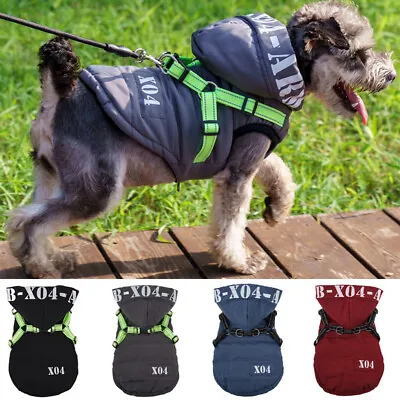 Dog Jacket Coat Hoodie Vest Coat Harness Vest Waterproof Hooded Clothes Apparel • £13.33
