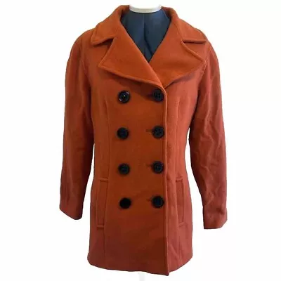 Nicole Miller Women’s Coat UK Size 6 100% Lambswool Double Brest Orange Amber • £34.99