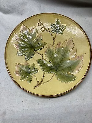 Zell Baden Germany Majolica Grape Leaves  Yellow Green Pink 11  Plate 1907- • $17.50