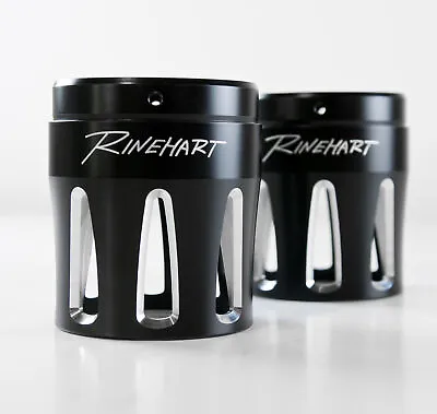 Rinehart 4  Black Machined Moto Series Merge Style End Caps Harley Mufflers Pair • $239.95