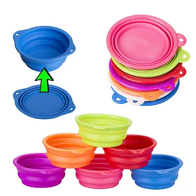 1 2 3pc Collapsible Pet Dog Cat Feeding Bowl Pop Up Travel Silicone Dish Feeder • £2.49