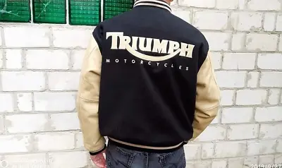 Triumph Wool Varsity Jacket Vintage Style Look Triumph Motorcycle Jacket • $99