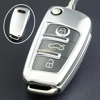 Silver TPU Full Cover Car Flip Key Case For 2008-2021 Audi A1 A3 S3 Q3 Q7 TT • $9.24