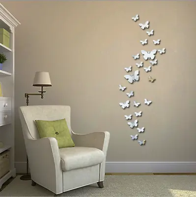 UK 12Pc 3d Flower Butterfly Art Mirror Wall Sticker Mural Diy Home Room Acrylic • £4.99