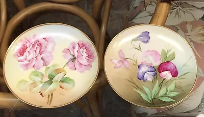 2 Vintage Richard Ginori Italy Hand Painted Floral Plates Gold Rim Signed • $48