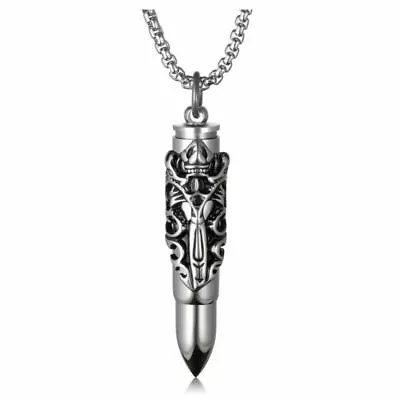£9.61 • Buy MenS Stainless Steel Bullet Cremation Ash Urn Keepsake Memorial Pendant Necklace