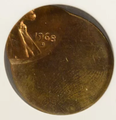 1968-D 1c Lincoln Cent 80% Off-Center ANACS MS63 RB • $108
