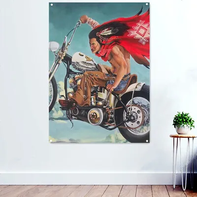 Indians Motorcycle Rider Wall Paintings Repair Shop Garage Decor Banner Flag • $26.95