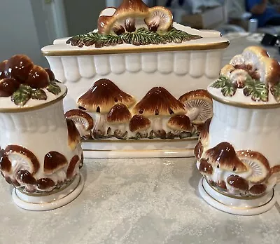 Vintage Mushroom Toadstool Salt Pepper Shakers W/ Napkin Holder • $22