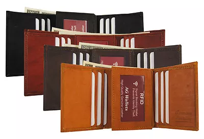 Mens RFID Trifold Wallet - Genuine Leather Scan Proof 2 ID 9 Card Holder • $18.18