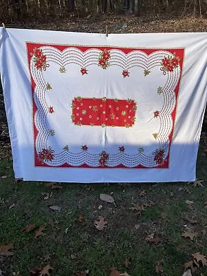 Vintage Christmas Snowflakes Holly Poinsettias Tablecloth 80” X60”cotton • $24.99