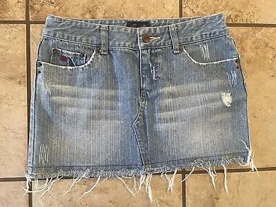 Vintage Y2K Aeropostale Micro Mini Skirt Womens Size 1/2 Denim Raw Hem • $14.99