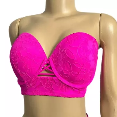 Victorias Secret Swim The Midi Beach Bandeau Padded Bikini Top Pink 36DD New • $28.99
