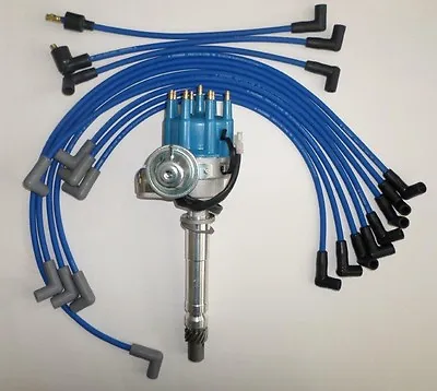 SMALL BLOCK CHEVY BLUE Small HEI Distributor & SPARK PLUG WIRES Over Valve Cover • $124.74