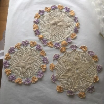 £10 • Buy Beautiful Vintage Crochet Flower Doilies Trio