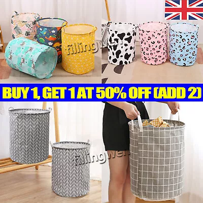 Washing Dirty Clothes Laundry Basket Canvas Baby Toy Hamper Bin Storage Bag Big • £2.29