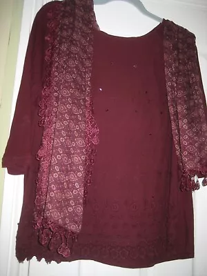 NEXT Maroon Top With Scarf Size 18 • £5