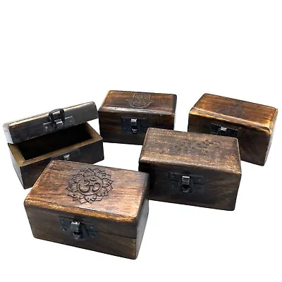 Wooden Keepsake Box Mango Wood Embellished With Hand Carved Designs • £15.77