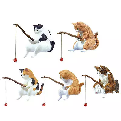 Resin Cat Figurine Mini Garden Statue Cat Fishing Ornament For Fish Tank Side • $29.79