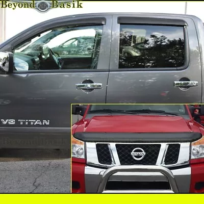 For 2004-2015 Nissan Titan Crew SMOKE 4 Door Vent Visor Rain Guards+Bug Shield • $616.62