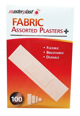 NEW Masterplast Fabric Plasters Pack Of 100 Assorted Durable Flexible First Aid • £2.98