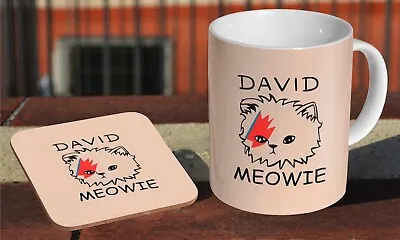 David Bowie Meowie Funny - Ceramic Coffee / Tea Mug + Matching Coaster  • £8.49