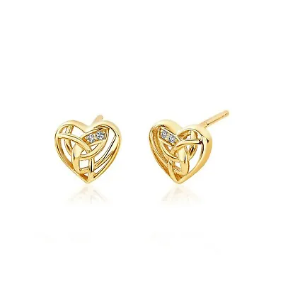 Clogau 9ct Gold Diamond Eternal Love Heart Stud Earrings Celtic Knot Valentines  • £124.99