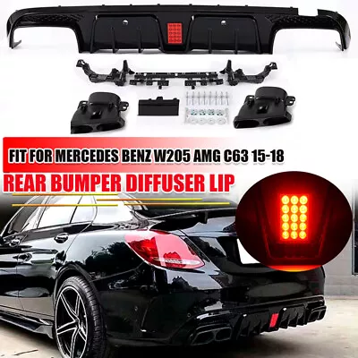 B Style Bumper Diffuser + Black Exhaust Tips For 15-21 Benz W205 C63 C43 Sedan • $269.98