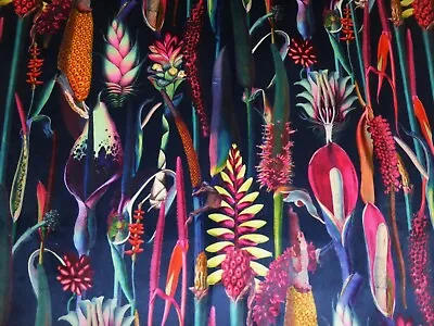 £10.95 • Buy Botanical Tropical Printed Velvet Fabric - Curtains Cushions Furnishings - NAVY