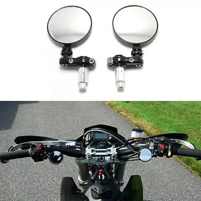 Cafe Racer Black Round Motorcycle 7/8  End Bar Side Mirrors For Honda Suzuki • $12.95