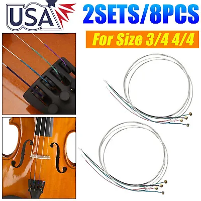 $8.98 • Buy 2 Sets 3/4 4/4 Violin Strings Replacement E A D G Nickel Silver Wound Strings US