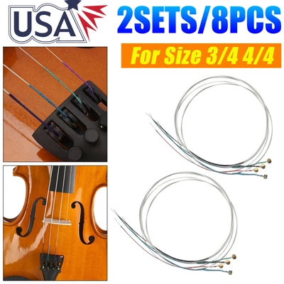 $8.98 • Buy 2 Sets 3/4 4/4 Violin Strings Replacement E A D G Nickel Silver Wound Strings US