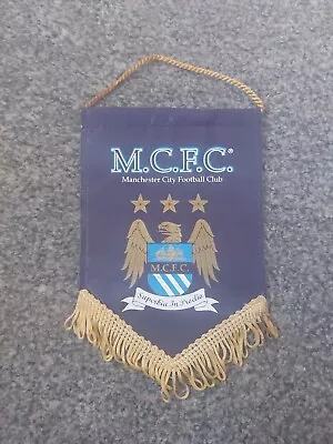 Navy Blue Rare Vintage Manchester City 1990s Small Pennant With Club Crest • £12