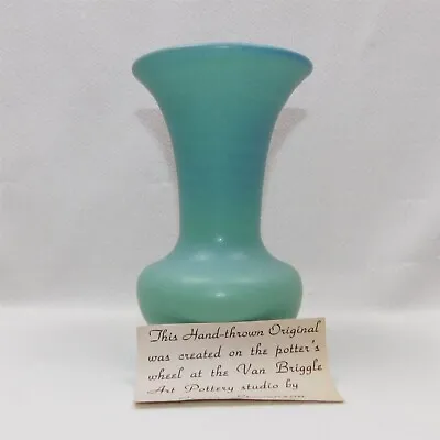 Vtg VAN BRIGGLE Art Pottery Turquoise Blue Bud Vase 6  Signed Craig Stevenson • $74.95