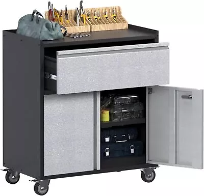 Rolling Garage Storage Cabinet With Door And Drawer Lockable Metal Tool Cabinet • $172.48
