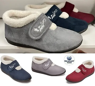 £12.95 • Buy Ladies Womens Memory Foam Wide Fit Slippers Fur Ankle Boots Winter Warm Shoes