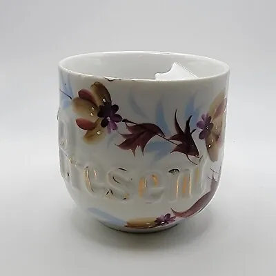 Vintage Mustache Cup Mug PRESENT Germany Hand-Painted Floral 3.25 Hx3.5 Wx4.5 L • $17.58