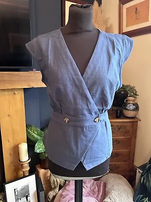 Trendyol Blue Linen Waistcoat Size 14 New With Tags • £15