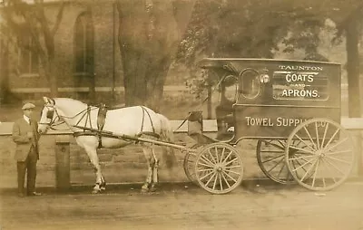 Real Photo Postcard Towel Supply Co Horse-Drawn Delivery Wagon Taunton MA • $149.95