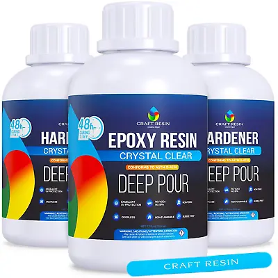 Deep Pour Epoxy Resin 51Oz Kit - 2-4  Pour Depths Crystal Clear Casting Resin  • $51.57