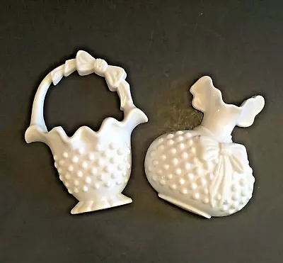 2 Vtg Burwood Plastic White Hobnail Basket Vase Wall Plaques 1980's Granny Core • $11.95