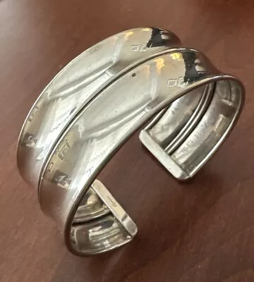 Vintage Wide 925 Sterling Silver Italy Cuff Bracelet 1” Modernist 809 • $59.50