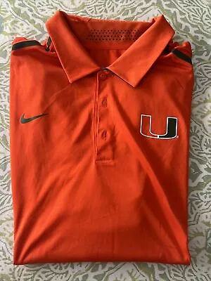 University Of Miami Hurricanes Polo Shirt Mens XL Orange Nike DRI - FIT • $1