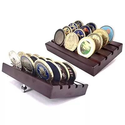 4 Rows Coin Holder Military Collectible Challenge Coin Display Case Wood Stand  • $23.28